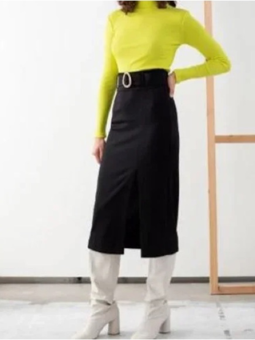 & Other Stories Black Ribbed Midi Pencil Skirt